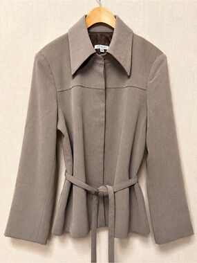 KEISUKE Vintage Belted Tailored Jacket 42 Taupe Peplum Silk-Like